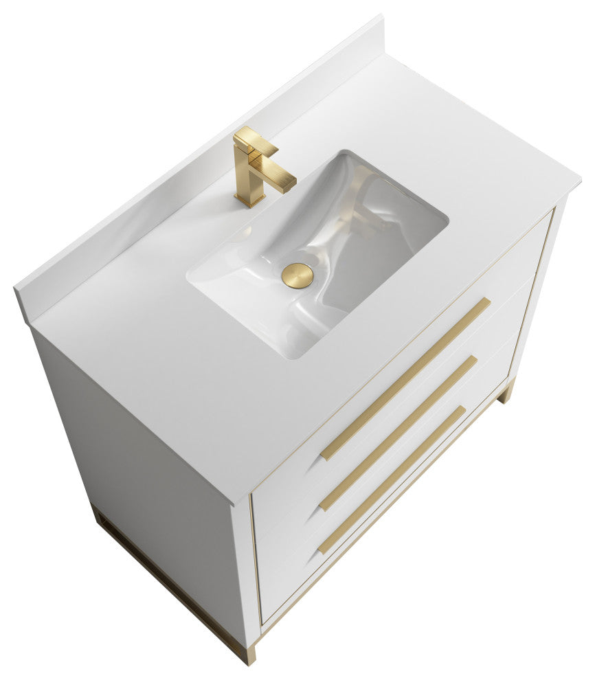 Alma Kathyia Freestanding Bath Vanity, Gold Hardware, 40"