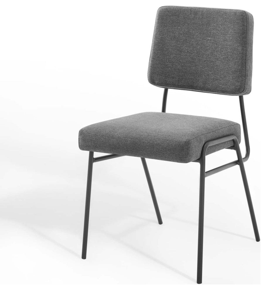 Side Dining Chair, Fabric, Metal, Black Gray, Modern, Bistro Restaurant