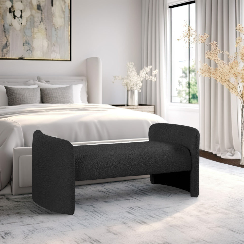 Peyton Boucle Fabric Upholstered Bench, Black