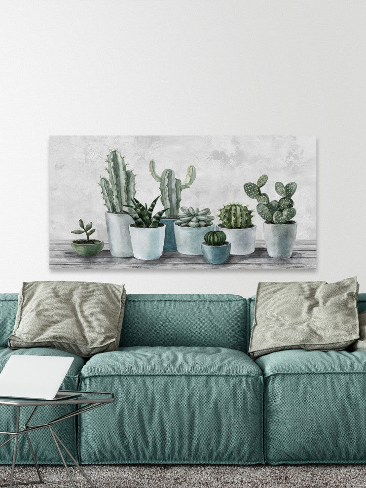 "Refreshing Green Succulents" Painting Print on Wrapped Canvas