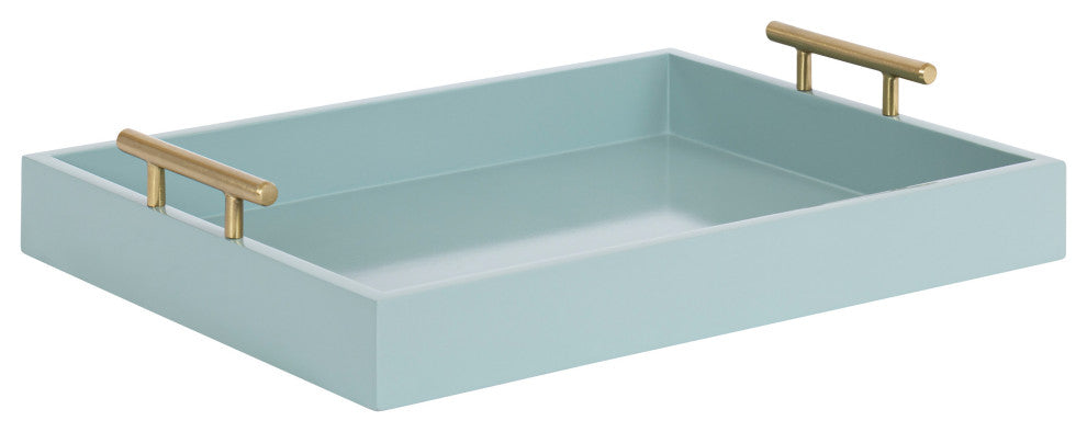 Lipton Decorative Wood Tray With Metal Handles, Blue/Gold, 16.5x12.25