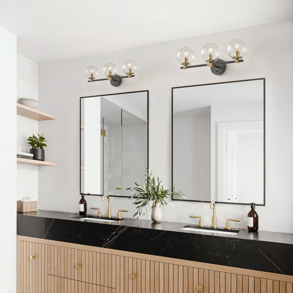 Matte Black 3-Light Bathroom Vanity Light With Globe Glass Shades