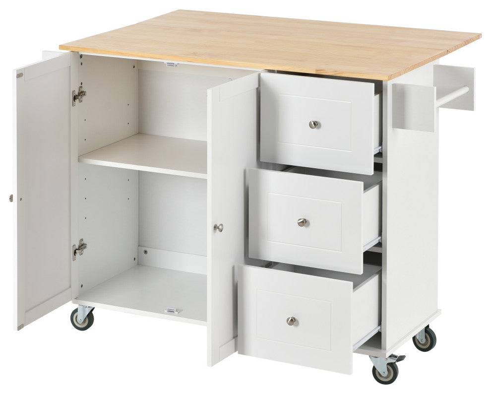 TATEUS Solid Wood Top Kitchen Island 52.7 Inch, White