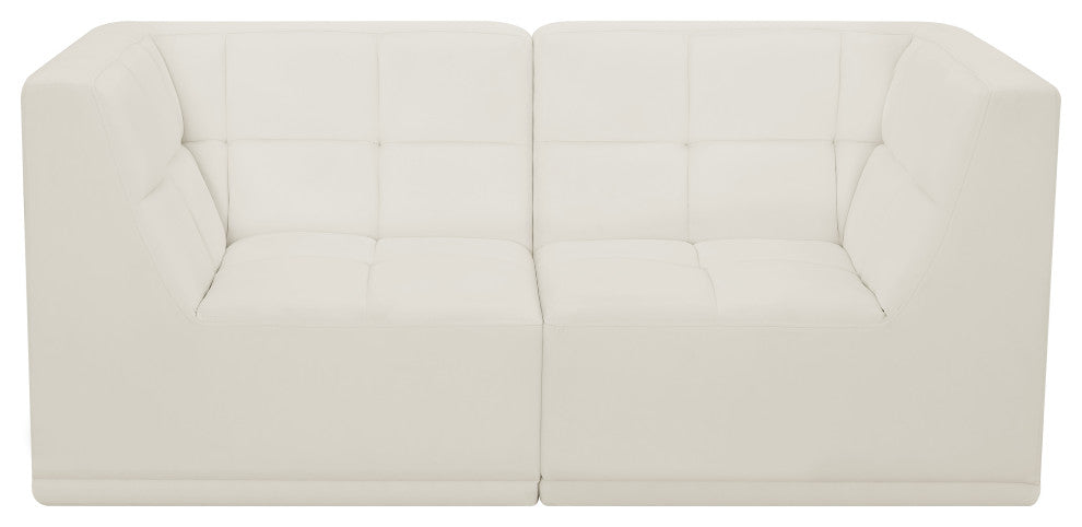 Relax Velvet Upholstered 2-Piece Modular Sofa, Cream
