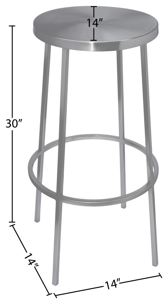 Tyson Contemporary Durable Iron Stool, Brushed Silver, Bar Height
