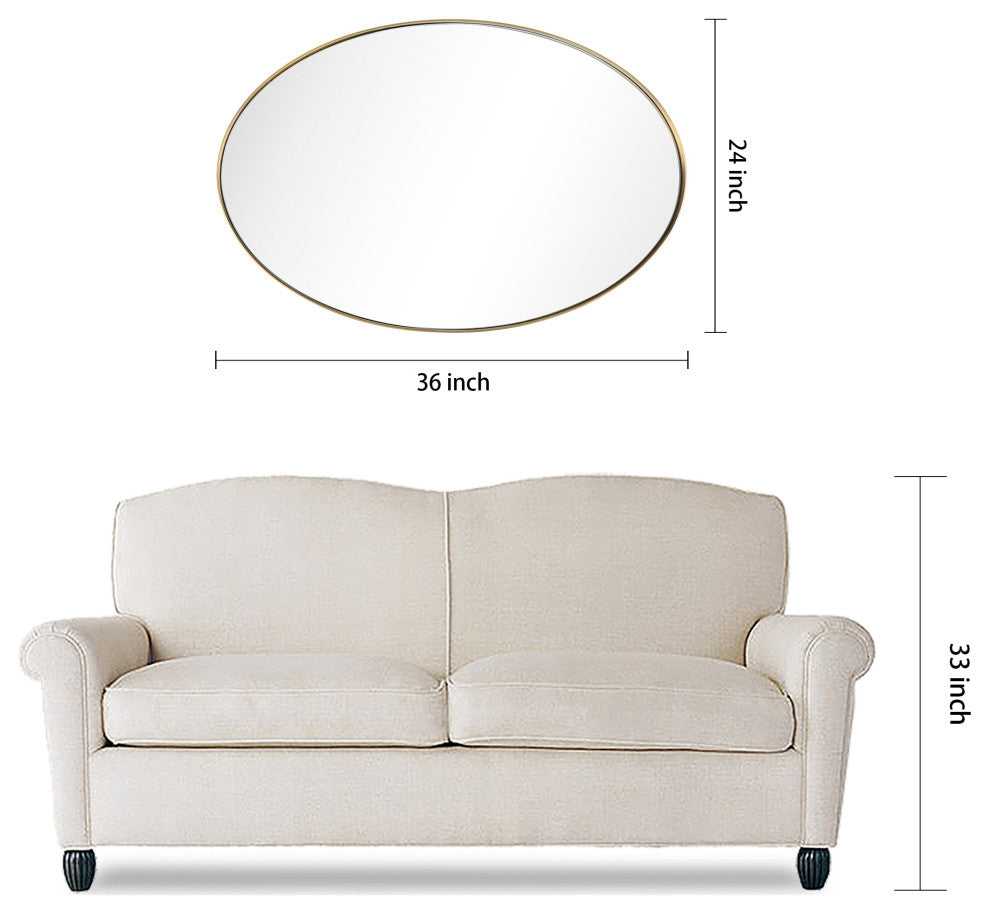 Ultra Stainless Steel Oval Wall Mirror, 24"x36", Brushed Gold