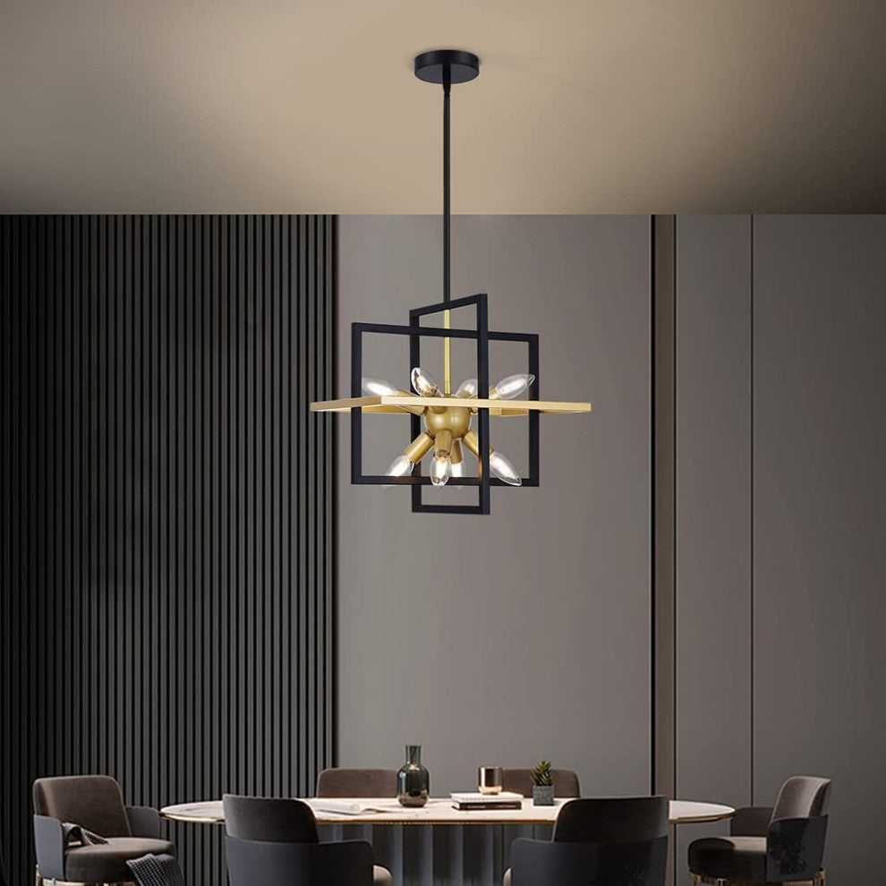 8 Light Black and Champagne Gold Chandelier Industrial Black Pendant Light