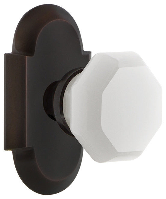 Cottage Plate Privacy Waldorf White Milk Glass Knob, Timeless Bronze
