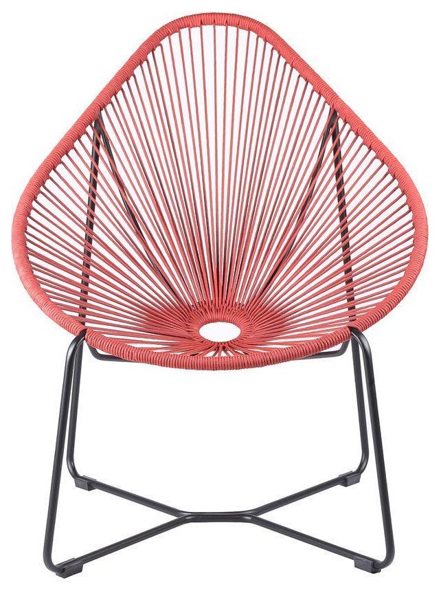 Acapulco Indoor Outdoor Steel Papasan Lounge Chair with Brick Red Rope