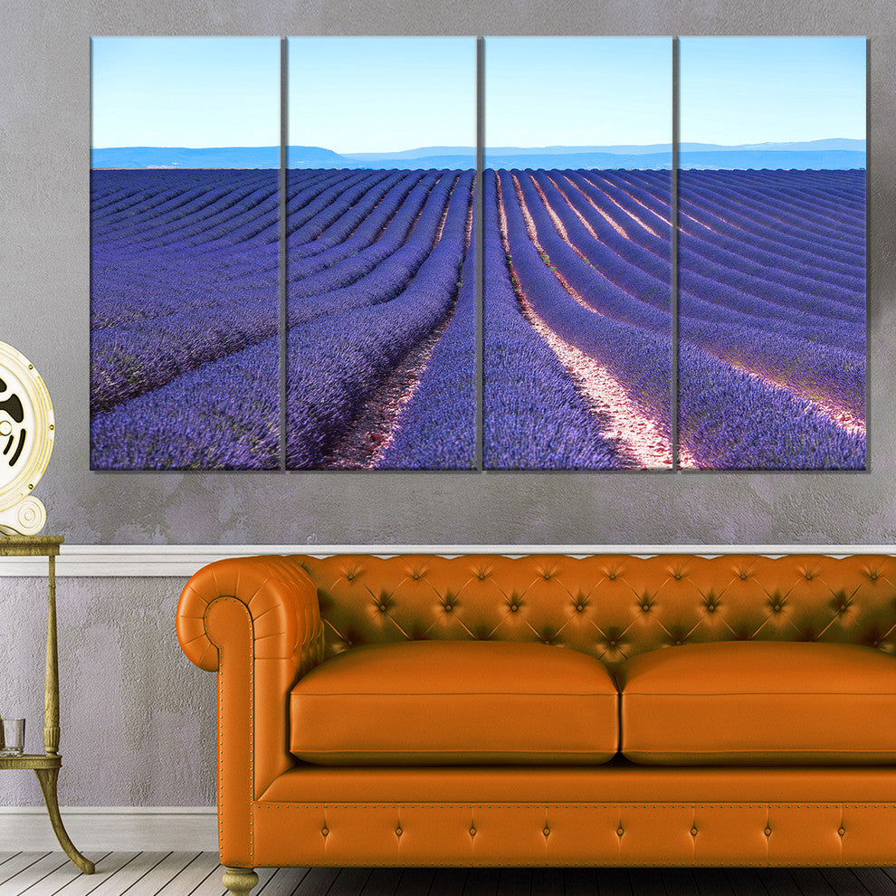 Endless Rows of Lavender Flowers, Floral Canvas Art print, 48"x28", 4 Panels