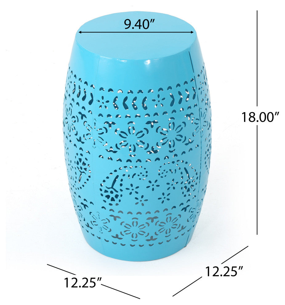 GDF Studio Apple Indoor 12" Lace Cut Iron Side Table, Blue