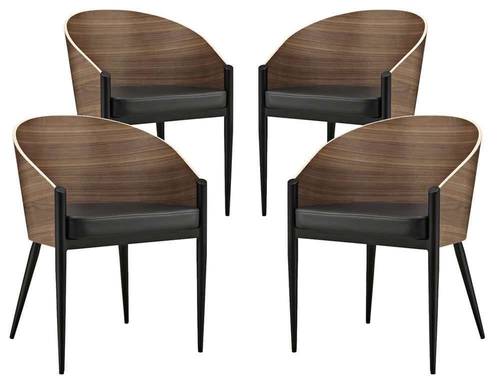 Modern Urban Contemporary Dining Chairs, Walnut Wood Metal, Set of 4