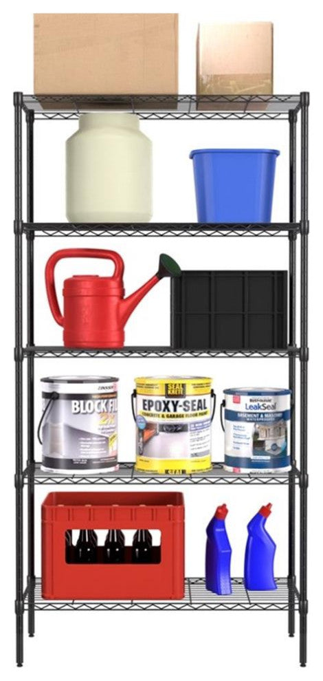 Furniture of America Stada 5-Tier Metal Shelf with Adjustable Height in Black
