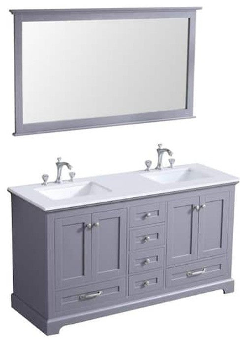 Dukes 60" Dark Grey Double Square Sink Vanity with Quartz Top, With Faucet and M