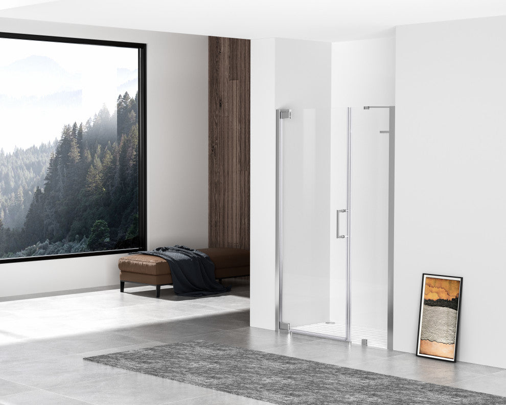 Home Living 48X72 Frameless Hinged Shower Door, Polished Chrome