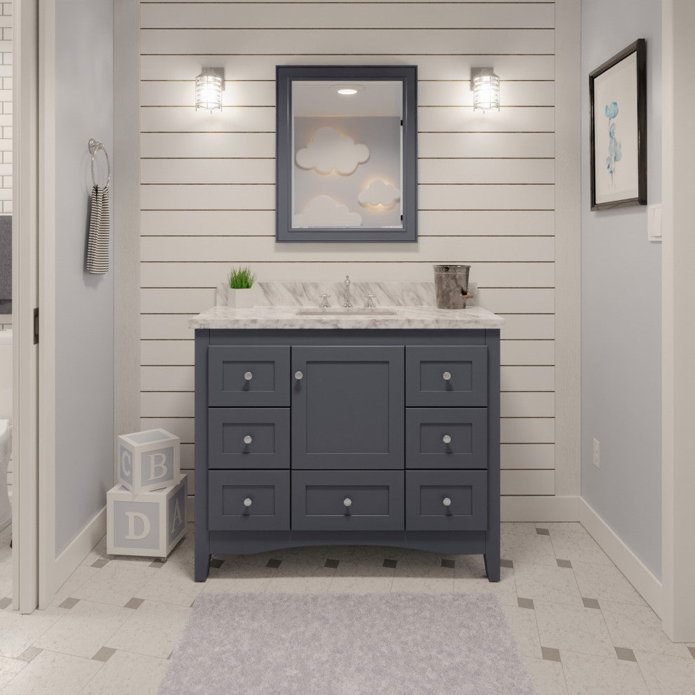 Abbey 42" Bathroom Vanity, Marine Gray, Carrara Marble