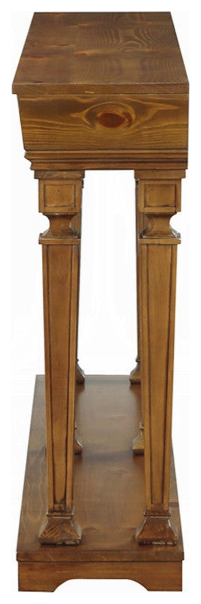 72" Oak Solid and Manufactured Wood Floor Shelf Console Table With Shelves