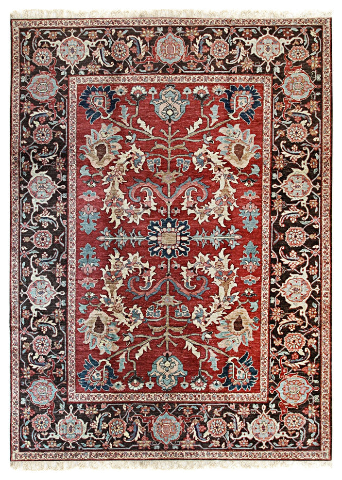 Red Traditional Floral Heriz Weave Area Rug
