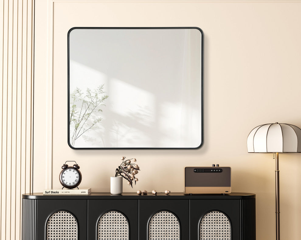 Home Living Contour Metal Rectangle Mirror 36x40, Black