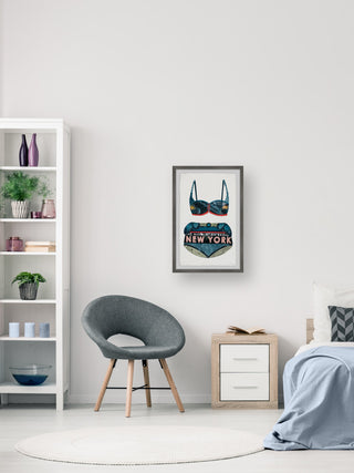 "NY Bridge Bikini" Framed Painting Print, 24x36