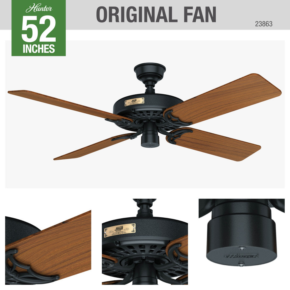 Hunter Fan Company 52" Outdoor Orig Teak Blades Black Ceiling Fan