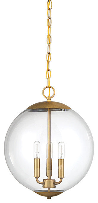 3-Light Pendant, Natural Brass
