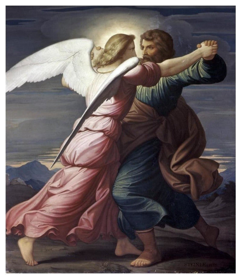 "Jacob Wrestles with an Angel" Paper Print by Edward Jakob von Steinle, 16"x18"