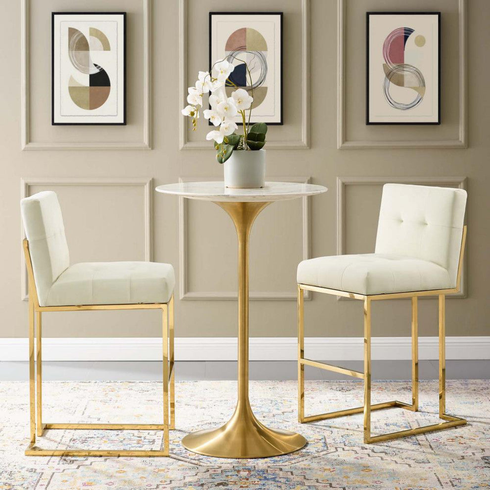 Privy Gold Stainless Steel Performance Velvet Bar Stool Set of 2 - Gold...
