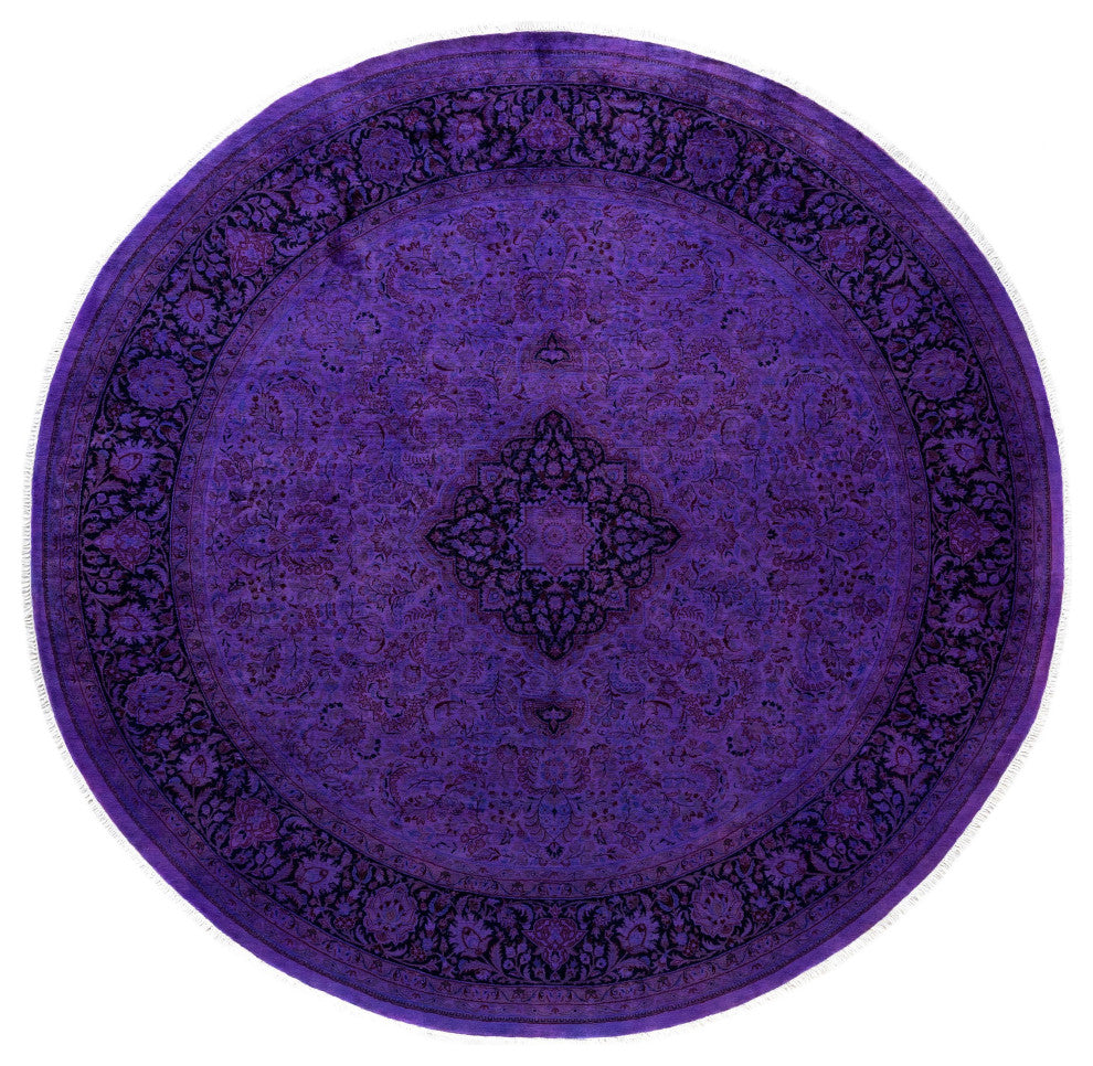 Overdyed One-of-a-Kind Hand-Knotted Area Rug Purple, 8' 7" x 8' 9"