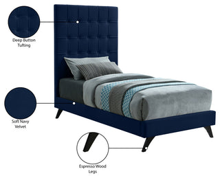 Elly Velvet Upholstered Bed, Navy, Twin