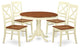 5 Pc Set, Round Table And 4 Leather Kitchen Chairs In Buttermilk And Cherry