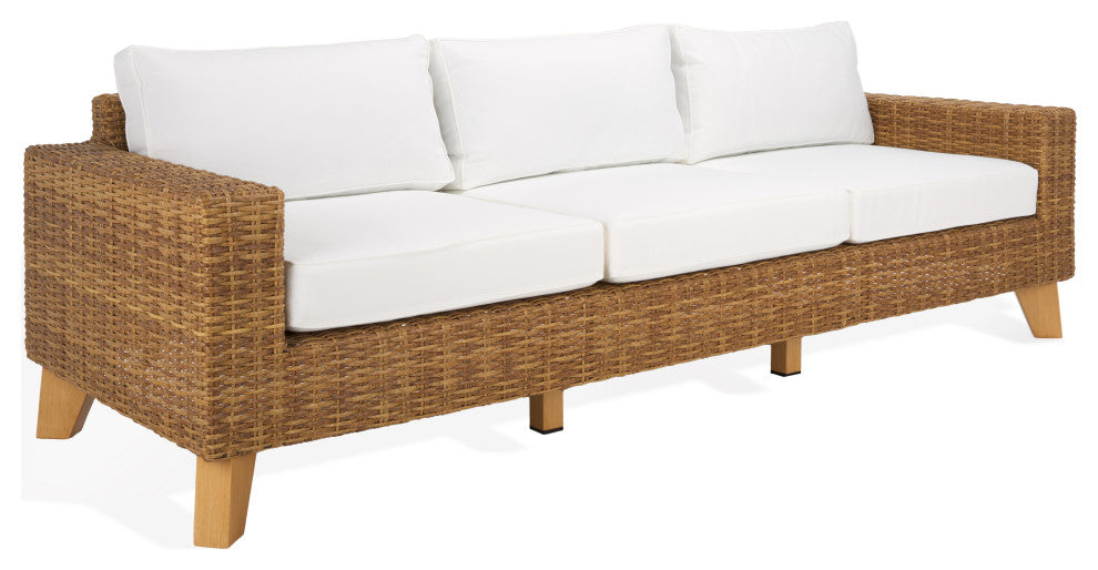 Safavieh Couture Indoor-Outdoor Margarita Wicker Patio Sofa, Natural/White