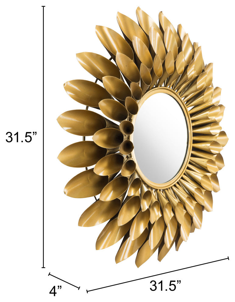 Frame Wall Mirror, Round, Aluminum, Metal, Gold, Bedroom Living