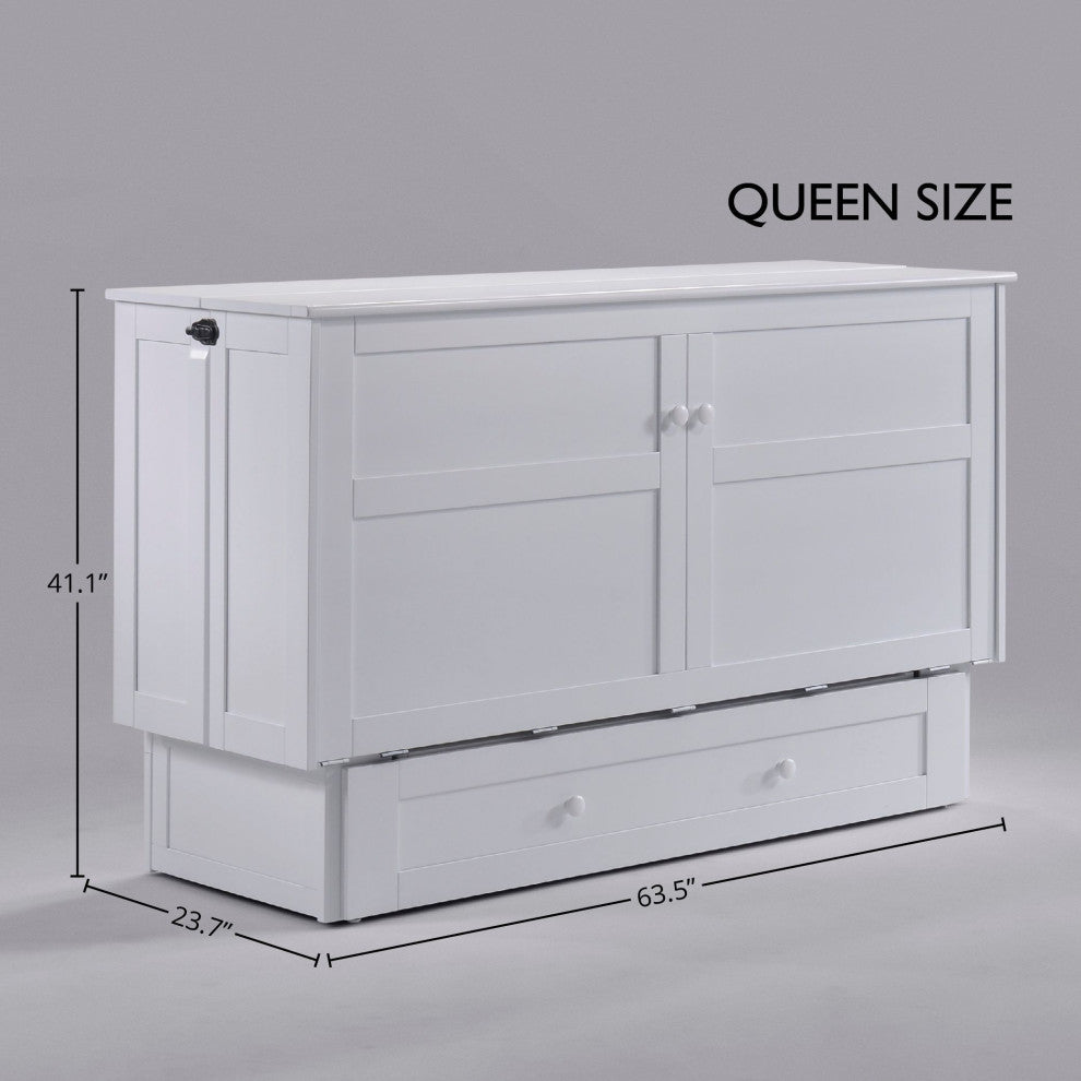 Clover Queen Size Murphy Bed Cabinet With Storage & Charging Ports, White