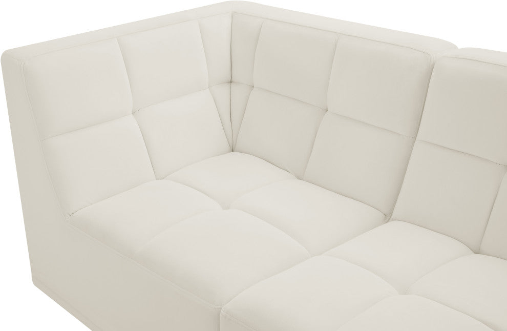 Relax Velvet Upholstered 4-Piece L-Shaped Modular Sectional, Cream