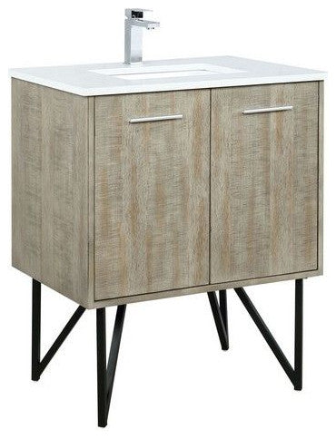 Lancy Modern Rustic Acacia 30" Square Sink Bathroom Vanity, Labaro Brushed Nicke