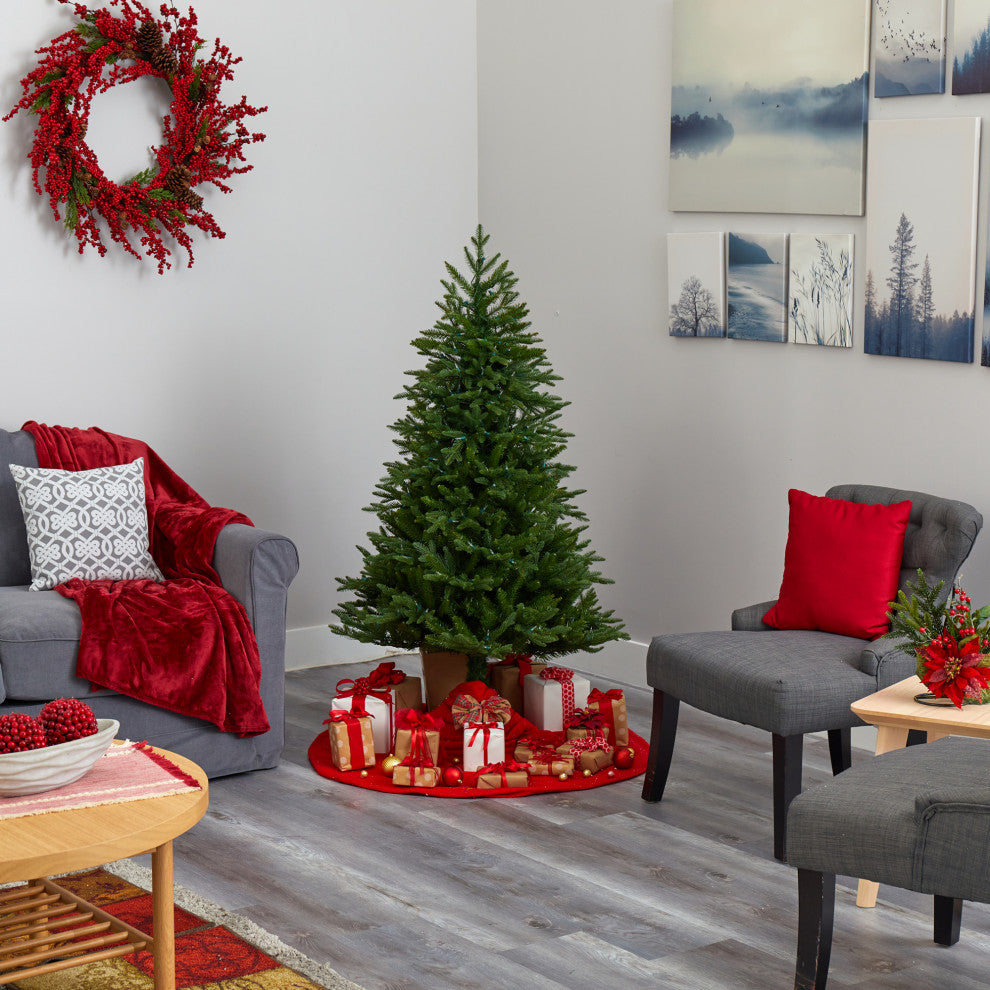5' Cambridge Fir Faux Xmas Tree W/Warm, Multifunction Lights & Bendable Branches