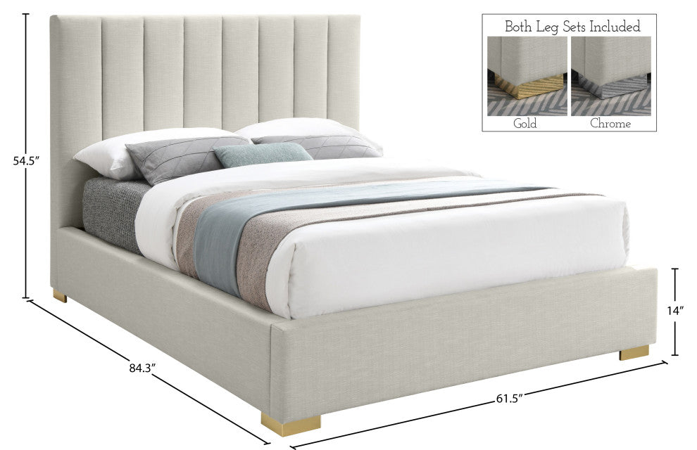 Pierce Linen Textured Fabric Upholstered Bed, Beige, Full