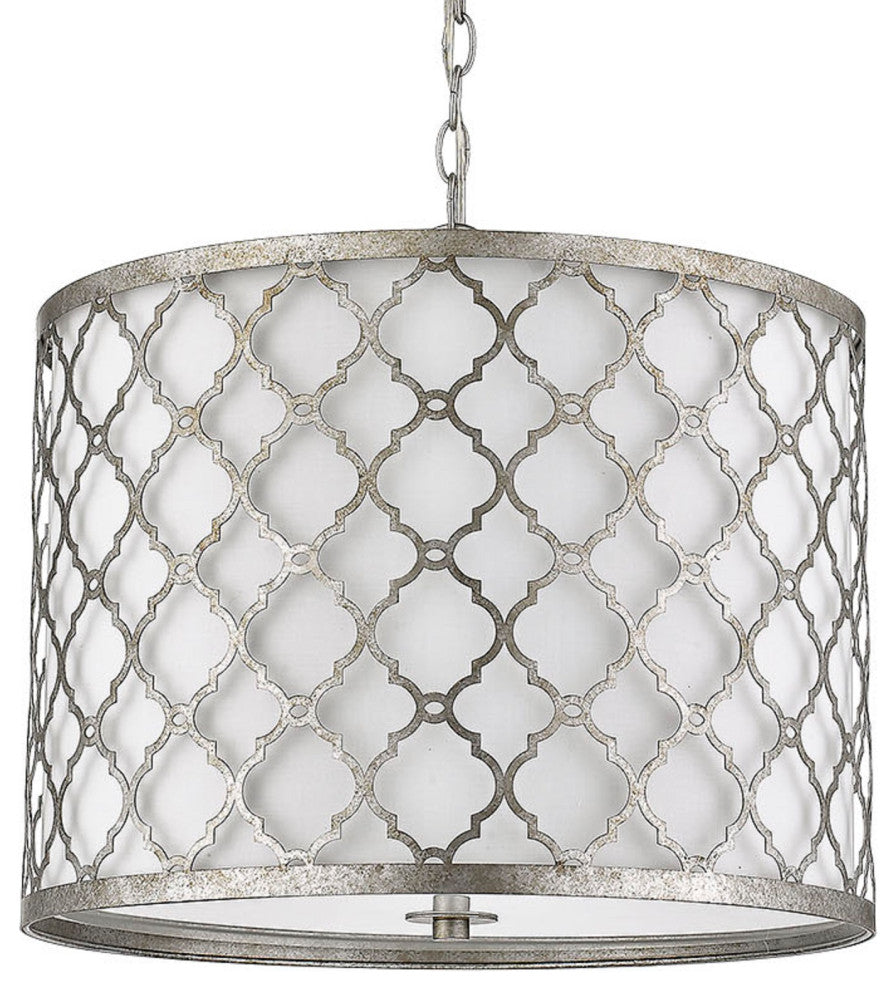 3 Light 18" Drum Pendant in Antique Silver