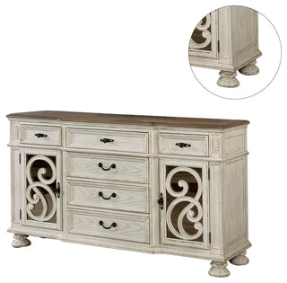 Rustic Natural Tone Dining Room Server, Antique White