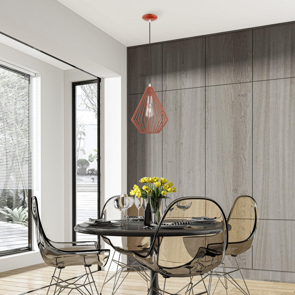 Linz 1 Light Shiny Red With Polished Chrome Accents Pendant