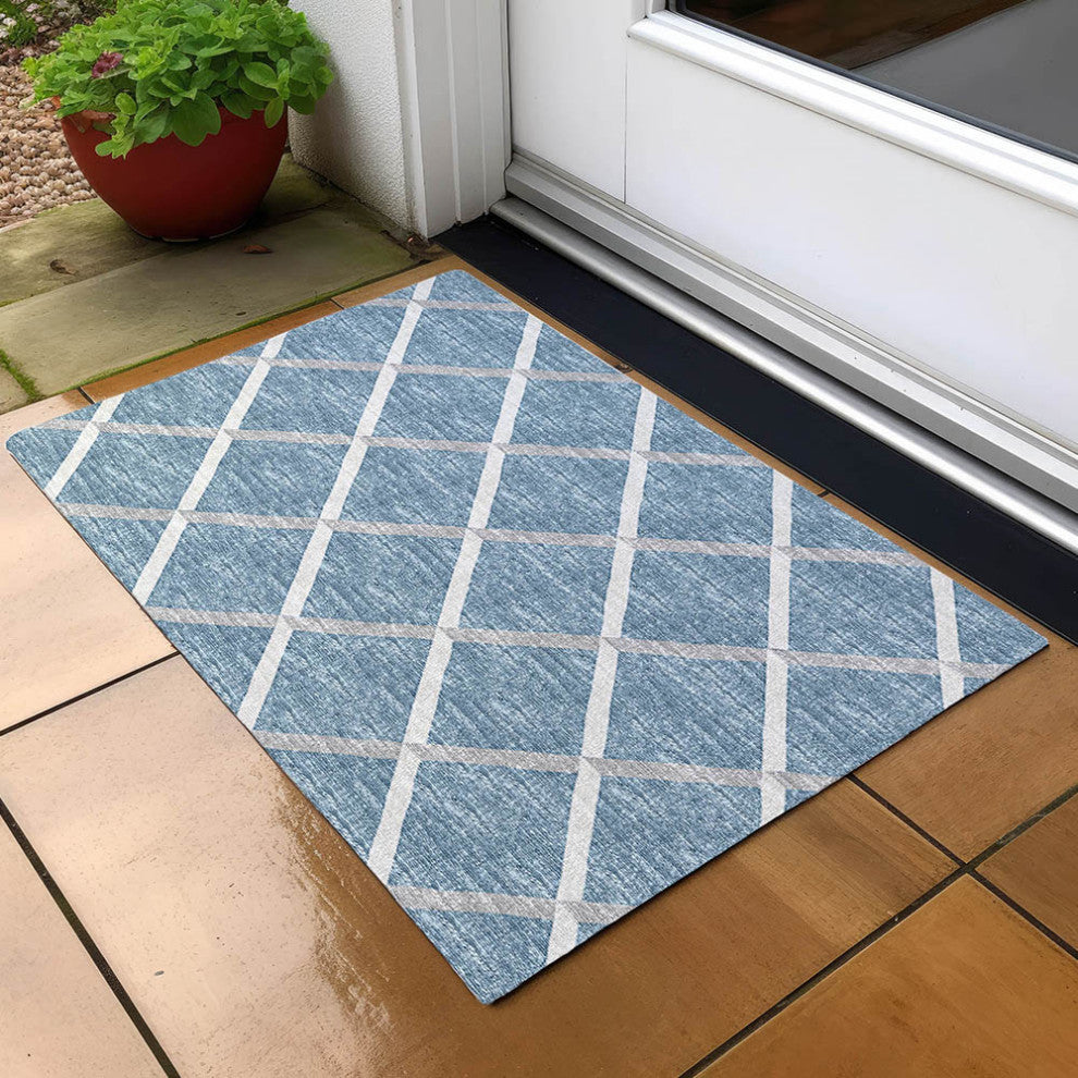 Indoor/Outdoor York YO1 Sky Blue Machine Washable 1'8" x 2'6" Rug