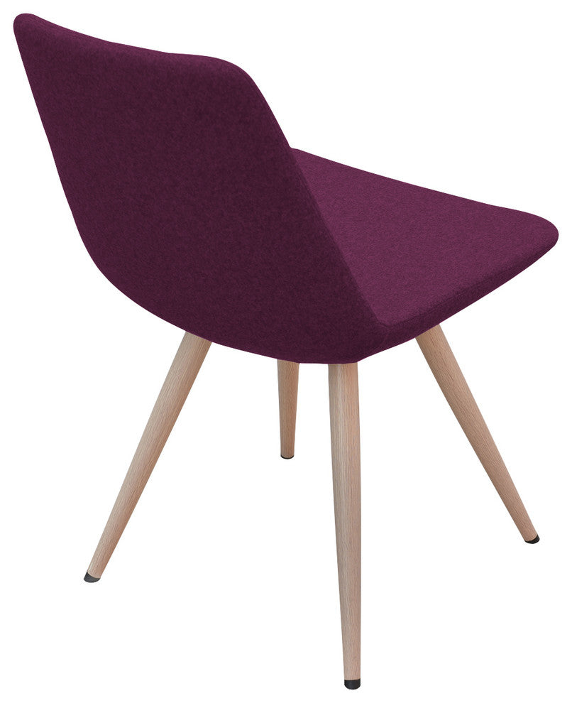 Eiffel Star Dining Chair, Natural Veneer Steel Base, Deep Maroon Casmira Wool