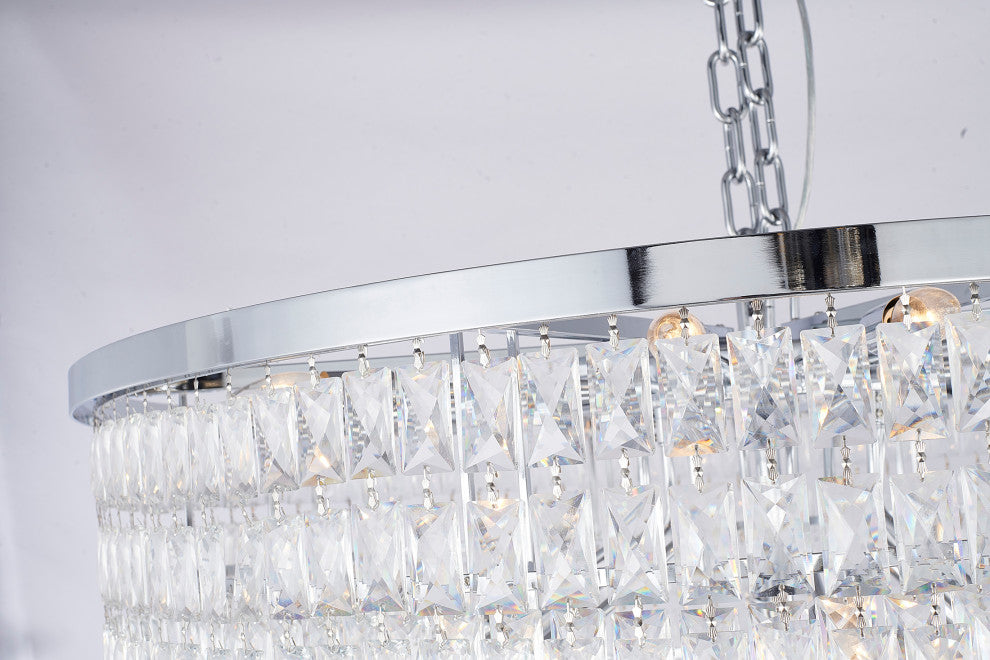 32" Chrome Metal 7-Tier Chandelier With Clear Crystals