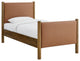 Maven Twin Size Vegan Leather Upholstered Platform Bed, Tan Walnut