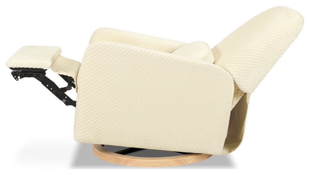 Arc Electronic Recliner/Swivel Glider, Velvet Checker, USB Port, Ivory Velvet Checker With Light Wood Base