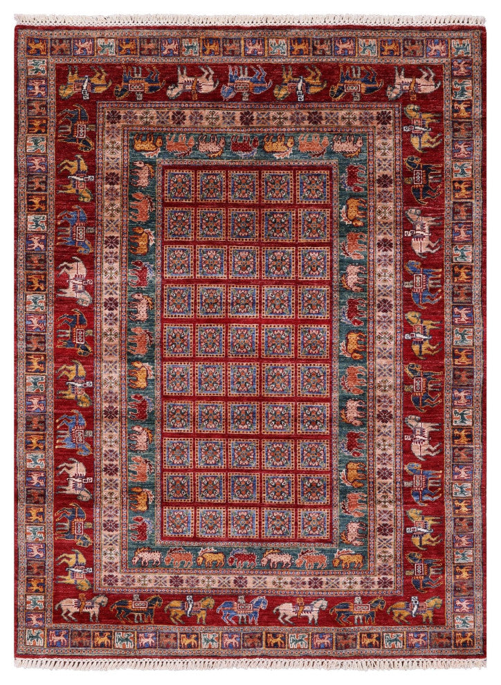 5' 0" X 6' 9" Antiqued Pazyryk Historical Design Hand-Knotted Rug Q10173
