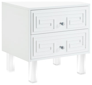 Shirin Greek Key Lacquer-Finish Lucite Leg Side Table, White