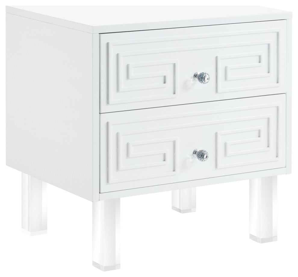 Shirin Greek Key Lacquer-Finish Lucite Leg Side Table, White