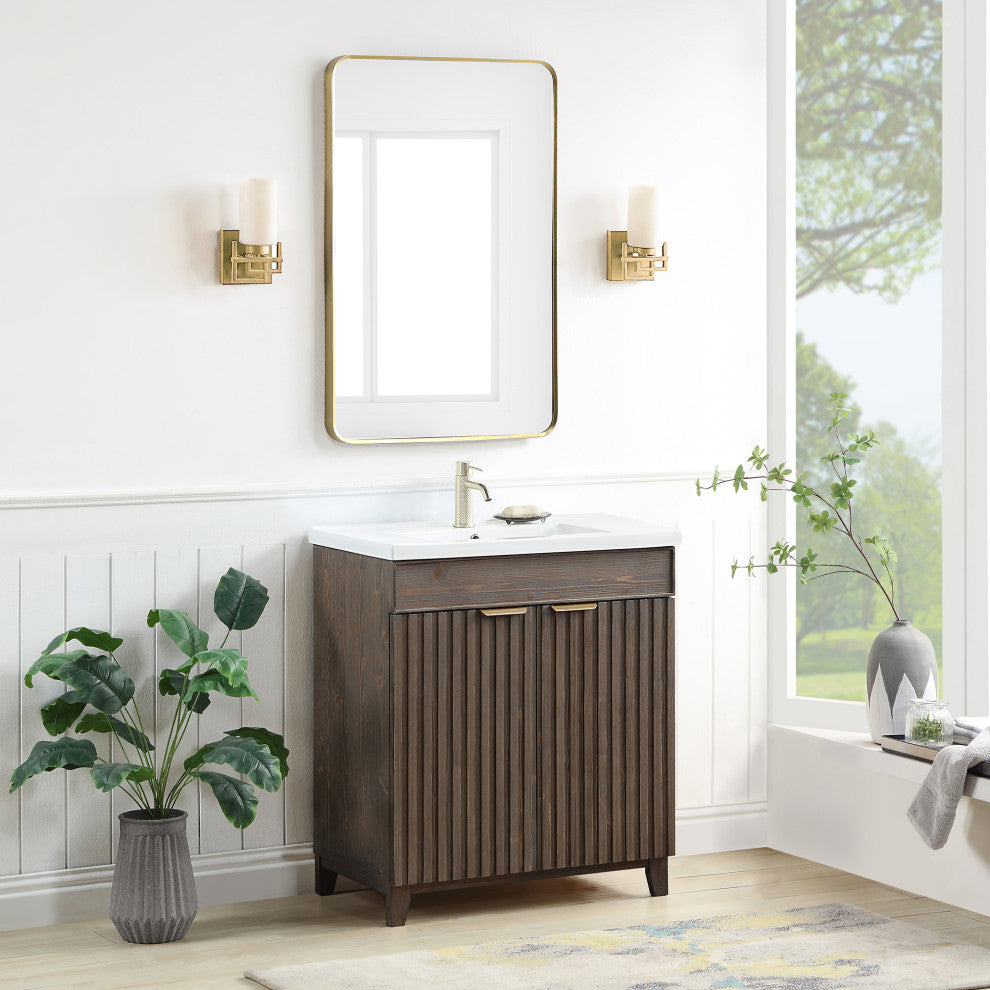 Palos Bathroom Vanity, Spruce Aged Brown, 30", Ceramic Top, No Mirror